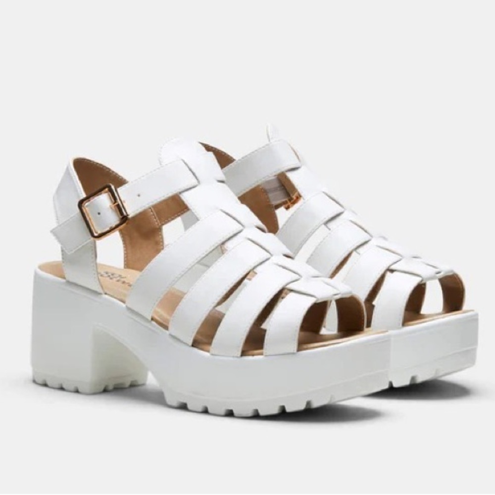 Chunky White Strappy Platform Sandals